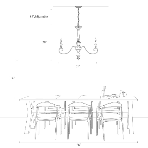 Rustic 6-light Wood Candle Curve Arm French Country Chandelier