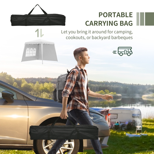 Outsunny Pop Up Canopy Tent with 2 Sidewalls, UV50+ Tents for Parties, Height Adjustable, with Carry Bag and Slant Legs, for Outdoor, Garden, Patio,