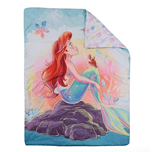 Little Mermaid 3 Piece Toddler Bedding Set Is A Dream Come True, Includes A Cozy Comforter, Fitted Sheet, And Pillowcase For The Perfect Night's