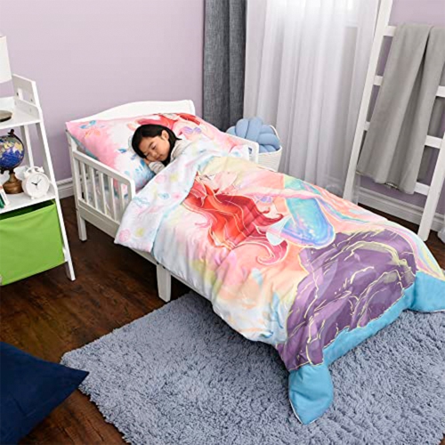 Little Mermaid 3 Piece Toddler Bedding Set Is A Dream Come True, Includes A Cozy Comforter, Fitted Sheet, And Pillowcase For The Perfect Night's