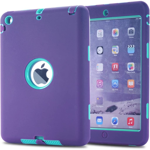 DOLAER  Ipad Mini Case, Ipad Mini 2 Case, Ipad Mini 3 Case, M Dual Layer Hybrid Armor Protection Defender Case Cover for Ipad Mini 1 2 3 -Purple/mint