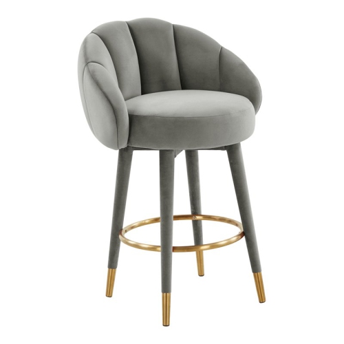 TOV FURNITURE  Myla 26.5" Swivel Modern Velvet Counter Stool In In Gray