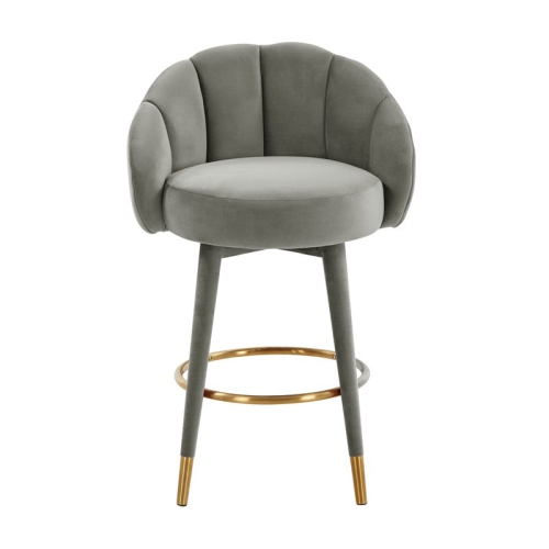 TOV Furniture Myla 26.5" Swivel Modern Velvet Counter Stool in Gray