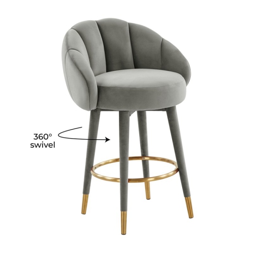 TOV Furniture Myla 26.5" Swivel Modern Velvet Counter Stool in Gray