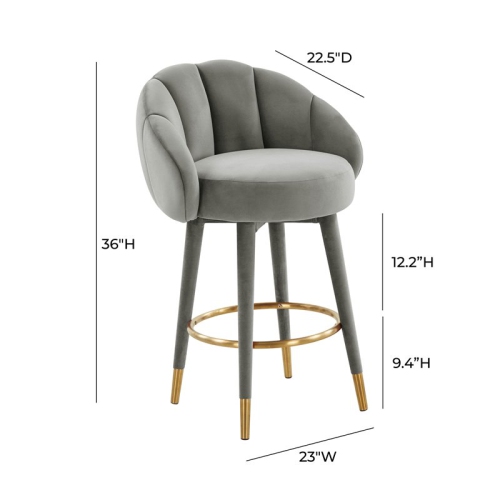 TOV Furniture Myla 26.5" Swivel Modern Velvet Counter Stool in Gray