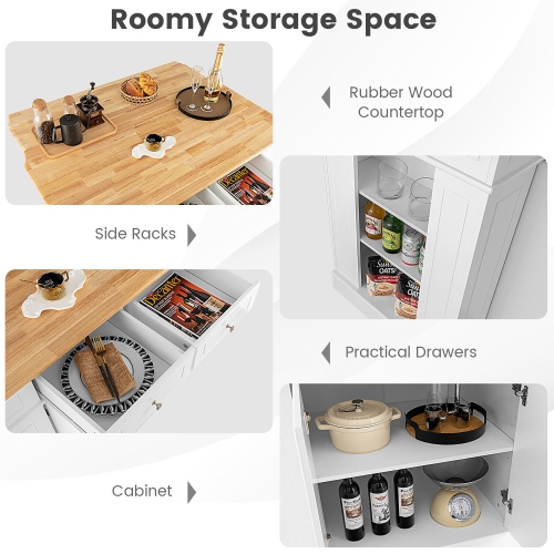 Gymax Large Kitchen Island Drop Leaf Breakfast Bar w/ Wood Top Shelves Drawers