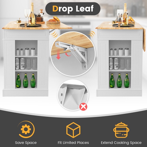 Gymax Large Kitchen Island Drop Leaf Breakfast Bar w/ Wood Top Shelves Drawers