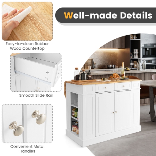 Gymax Large Kitchen Island Drop Leaf Breakfast Bar w/ Wood Top Shelves Drawers