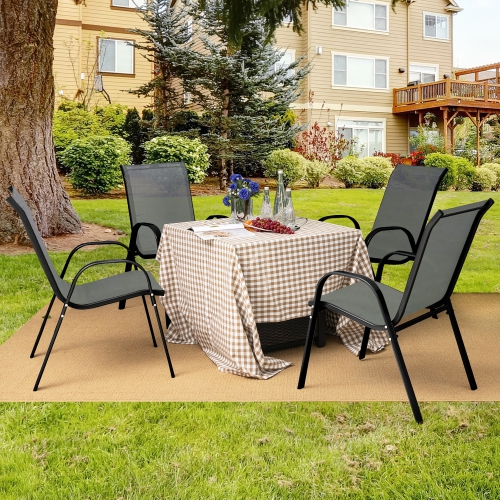 Gymax 4PCS Patio Stacking Dining Chairs w/ Curved Armrests & Breathable Seat Fabric Grey