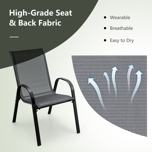 Gymax 4PCS Patio Stacking Dining Chairs w/ Curved Armrests & Breathable Seat Fabric Grey