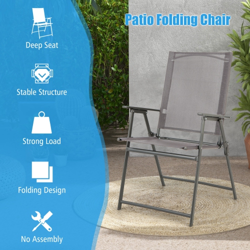 Gymax 4PCS Patio Portable Metal Folding Chairs Dining Chair Set Poolside Garden