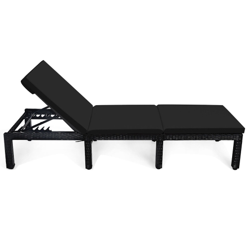 Gymax Adjustable Rattan Patio Chaise Lounge Chair Couch w/ Black & Turquoise Cushion