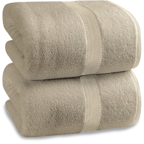 Lot de 2 serviettes de bain en coton absorbant 500 g/m2 économique pour piscine Spa - Beige