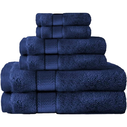 Economy 6 Pack Bathroom Towel Set Hand Face Bath Bale Set Cotton Pool Gym  Spa Towels - Navy Blue