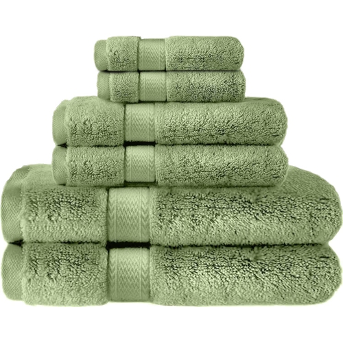 Economy 6 Pack Bathroom Towel Set Hand Face Bath Bale Set Cotton Pool Gym  Spa Towels - Sage Green