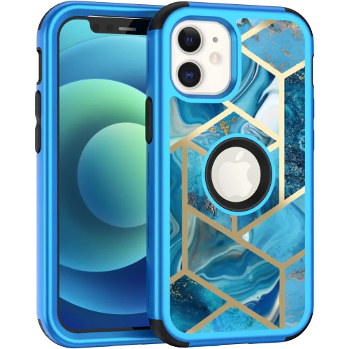 QUALITY CELLULAR  Heavy Duty Full-Body Armor Shockproof Bumper Hard Back Protective Geometric Marble Phone Case for Iphone 12 Mini A2176 A2398
