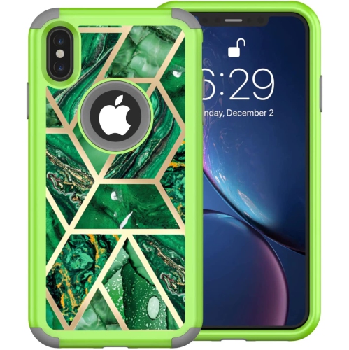 Heavy Duty Full-Body Armor Shockproof Bumper Hard Back Geometric Marble Phone Case for iPhone X A1865 A1901 / iPhone XS A1920