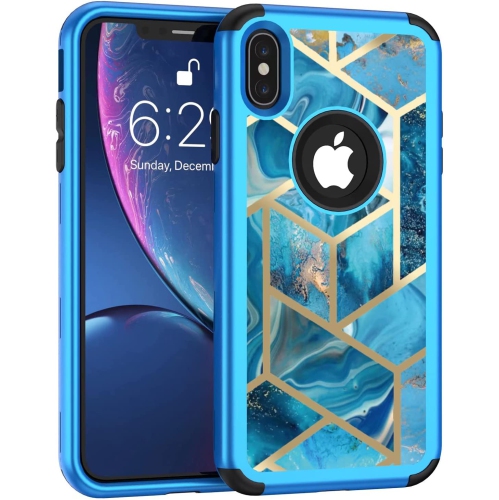 QUALITY CELLULAR  Heavy Duty Full-Body Armor Shockproof Bumper Hard Back Protective Geometric Marble Phone Case for Iphone Xs Max A1921
