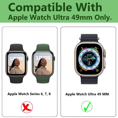 Protecteur d'écran XCRS Premium avec anneau de finition en métal pour Apple Watch Ultra 49mm. Verre trempé + anneau de protection, sans bulles,