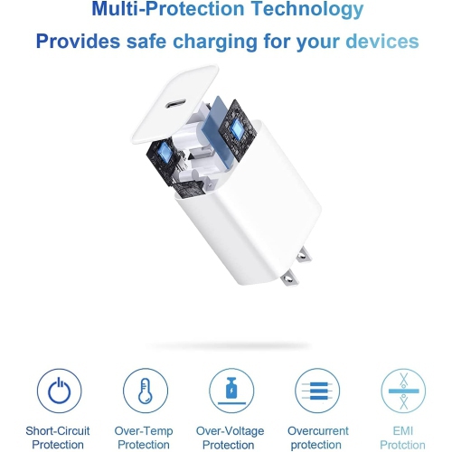 Chargeur mural rapide USB de type C de 20 W pour iPhone 14 Pro Max iPhone 13 Pro Max iPhone 11 iPhone 12 PRO MAX iPad Air Mini iPad Pro + câble USB-C