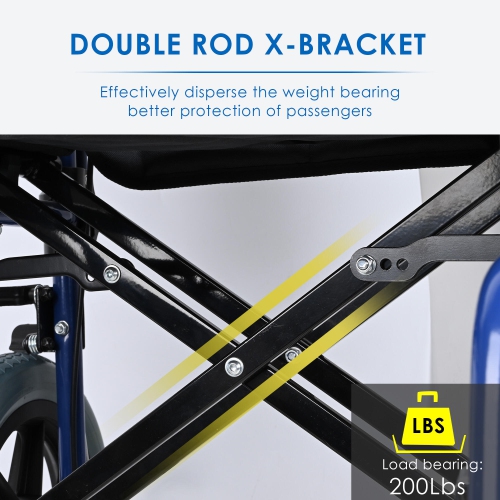 Transport Wheelchair with Hand Brakes and 12" Rear Wheel, Swing Away Footrests and Support Up to 220 Lbs, 17" Seat