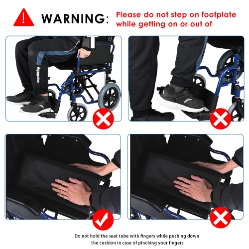 Transport Wheelchair with Hand Brakes and 12" Rear Wheel, Swing Away Footrests and Support Up to 220 Lbs, 17" Seat