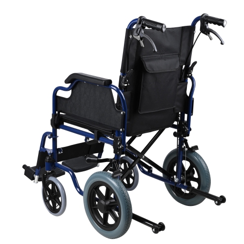 Transport Wheelchair with Hand Brakes and 12" Rear Wheel, Swing Away Footrests and Support Up to 220 Lbs, 17" Seat