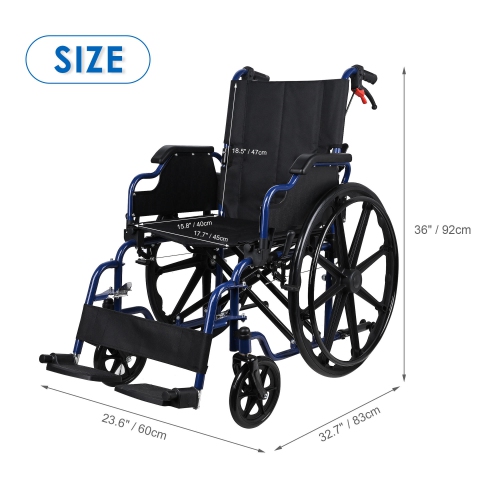 Lightweight Collapsible Transport Wheelchair with Swing Away Footrests, Foldable with 23.6" Rear Wheel Support Weight Up to 220 Lbs