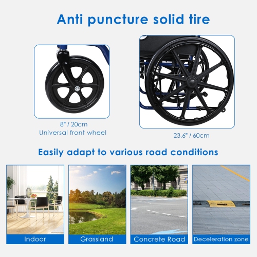 Lightweight Collapsible Transport Wheelchair with Swing Away Footrests, Foldable with 23.6" Rear Wheel Support Weight Up to 220 Lbs