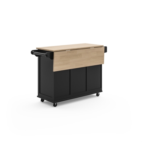 Pemberly Row Mobile Kitchen Island Cart w/ Wood Drop Leaf Breakfast Bar in Black