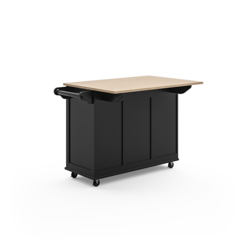 Pemberly Row Mobile Kitchen Island Cart w/ Wood Drop Leaf Breakfast Bar in Black