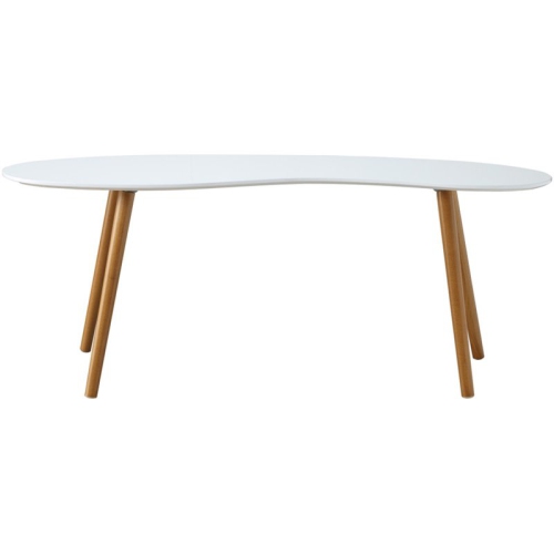 Pemberly Row Bean-Shaped Coffee Table in Glossy White Wood Finish