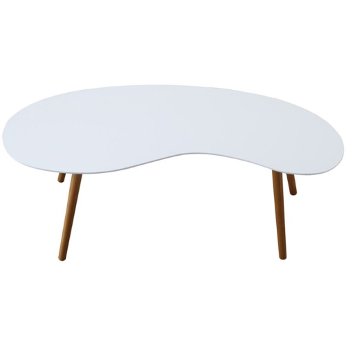 Pemberly Row Bean-Shaped Coffee Table in Glossy White Wood Finish