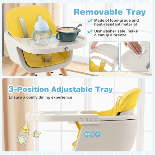 Costway 3 in 1 Convertible Wooden High Chair Baby Toddler Highchair w/ Cushion