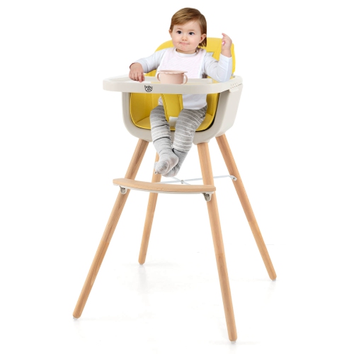 Costway 3 in 1 Convertible Wooden High Chair Baby Toddler Highchair w/ Cushion