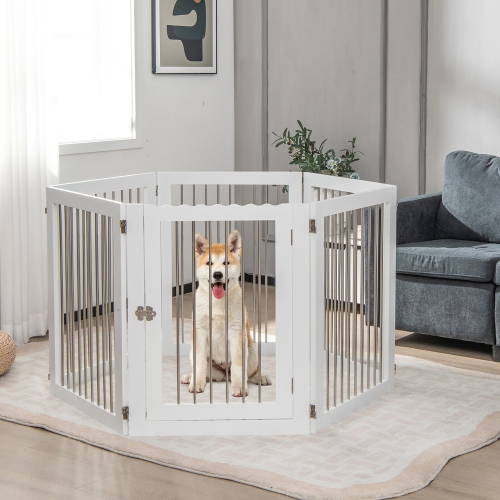 Gymax 6-Panel Freestanding Dog Gate Foldable Walk-Through Playpen w/ 4 Support Feet