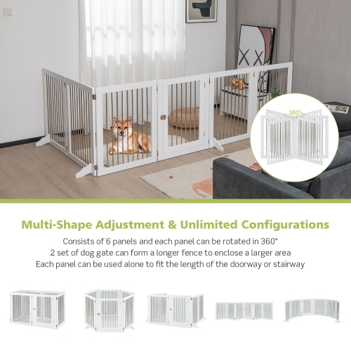 Gymax 6-Panel Freestanding Dog Gate Foldable Walk-Through Playpen w/ 4 Support Feet