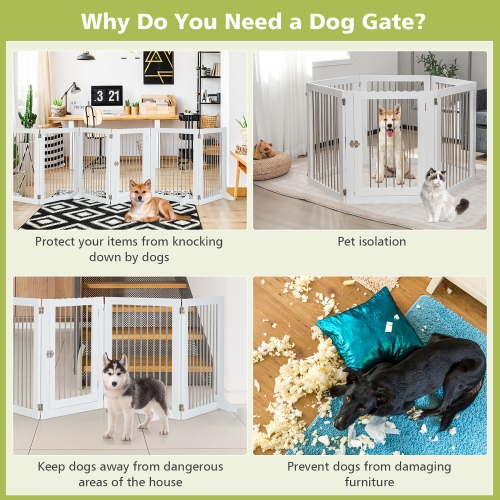 Gymax 6-Panel Freestanding Dog Gate Foldable Walk-Through Playpen w/ 4 Support Feet