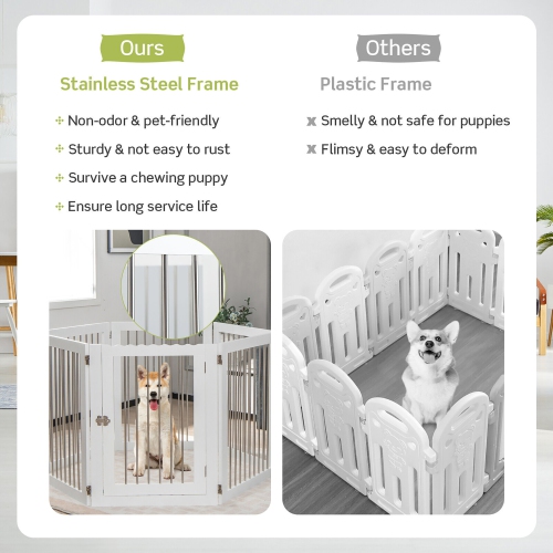 Gymax 6-Panel Freestanding Dog Gate Foldable Walk-Through Playpen w/ 4 Support Feet