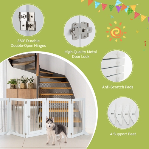 Gymax 6-Panel Freestanding Dog Gate Foldable Walk-Through Playpen w/ 4 Support Feet