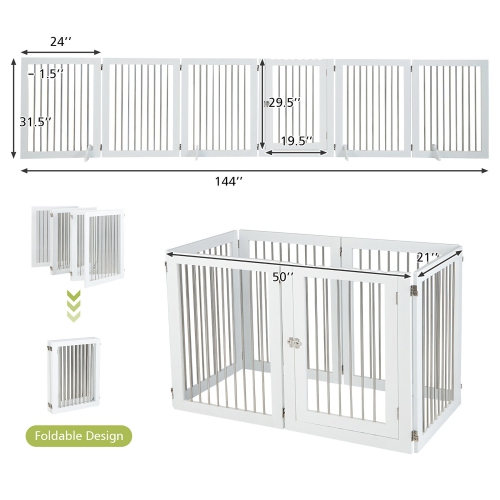 Gymax 6-Panel Freestanding Dog Gate Foldable Walk-Through Playpen w/ 4 Support Feet