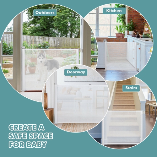 Gymax 33'' Tall Retractable Baby Gate Mesh Safety Gate for Dog Indoor Outdoor Use