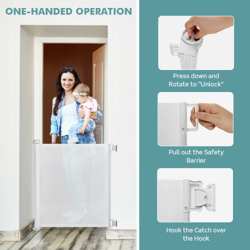 Gymax 33'' Tall Retractable Baby Gate Mesh Safety Gate for Dog Indoor Outdoor Use