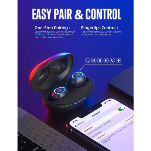 Cystereo True Wireless In-Ear Bluetooth Hi-Fi Stereo Earbuds w/ built-in mic + IPX7 Water Resistance – Fusion - White