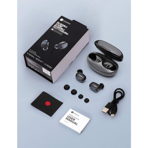 Cystereo True Wireless In-Ear Bluetooth Hi-Fi Stereo Earbuds w/ built-in mic + IPX7 Water Resistance – Fusion - White
