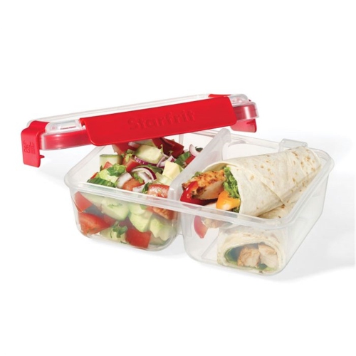 LocknLock - Set of 2 EasyLuch Divided Meal Containers, 946mL Capacity, Red
