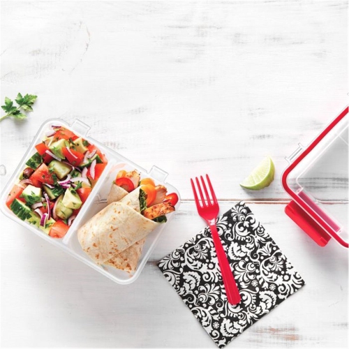 LocknLock - Set of 2 EasyLuch Divided Meal Containers, 946mL Capacity, Red