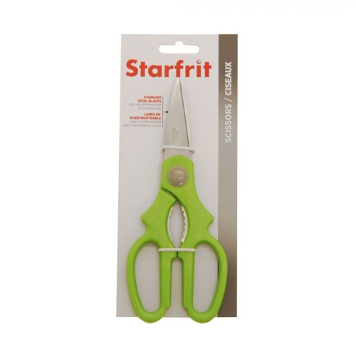 Starfrit - Ciseaux de Cuisine, Lame en Acier Inoxydable, Craque noix intégré, Vert