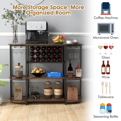 Gymax Wine Rack Table Coffee Bar Cabinet Freestanding Liquor Stand Glass Holder