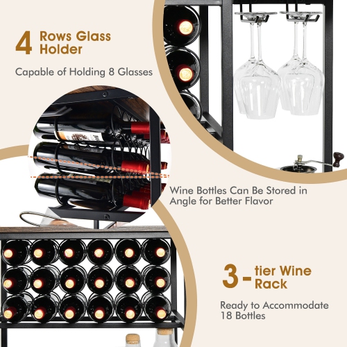 Gymax Wine Rack Table Coffee Bar Cabinet Freestanding Liquor Stand Glass Holder
